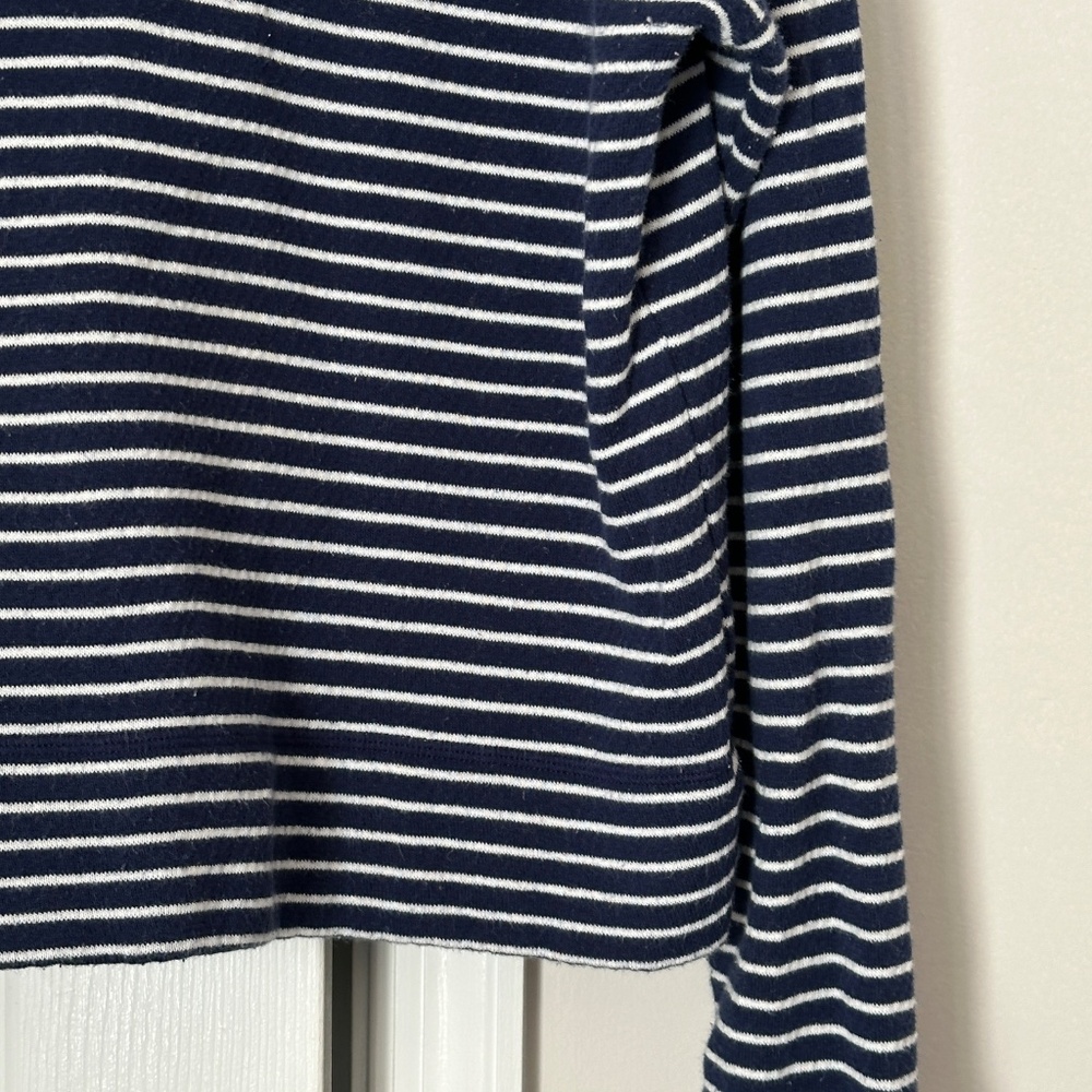 Vineyard Vines Stripe Funnel Neck Terry Deep Bay Blue White Stripe Cotton Medium - Picture 2 of 7